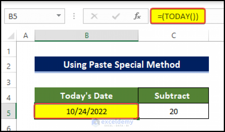 Excel Today Minus Days