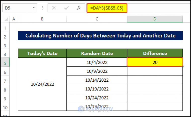 How to Minus Number of Days or a Date from Today in Excel