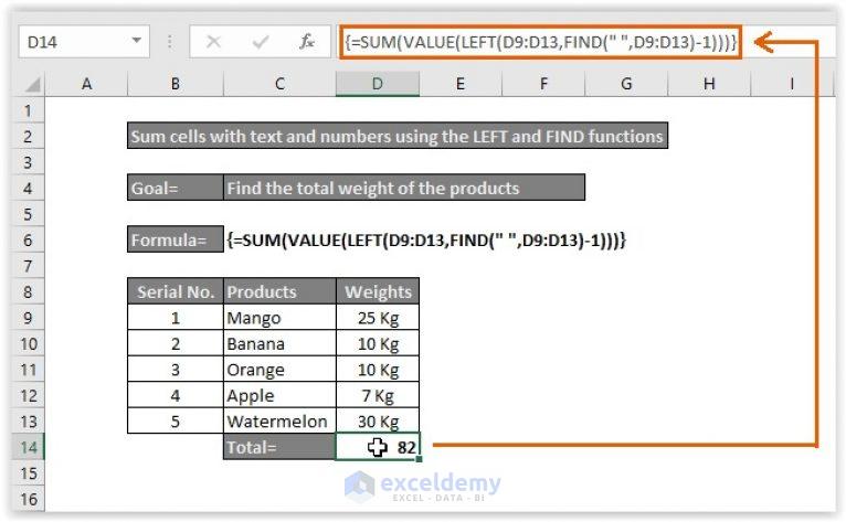 How To Sum Cells With Text And Numbers In Excel 2 Easy Ways 5741