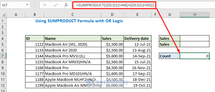 SUMPRODUCT Multiple Criteria Same Column