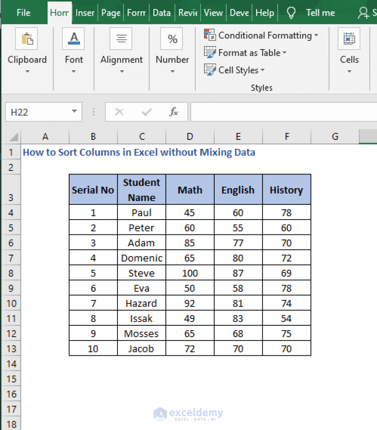 How To Sort Columns In Excel Without Mixing Data