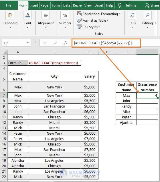 Excel Count Number Of Occurrences Of Each Value In A Column