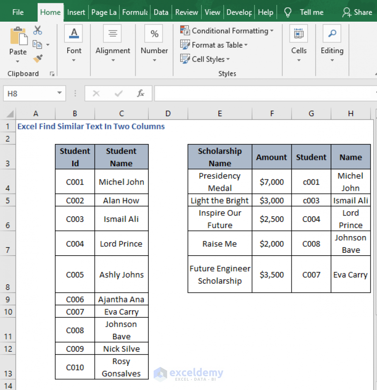 Excel Find Similar Text In Two Columns Exceldemy 9580
