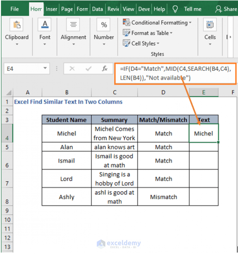 Excel Find Similar Text In Two Cells