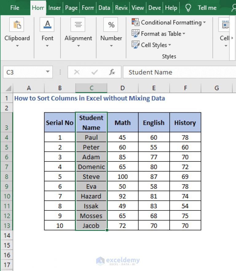 How To Sort Columns In Excel Without Mixing Data