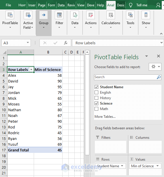 How to Find Minimum value in Excel (Formula and Pivot Table)