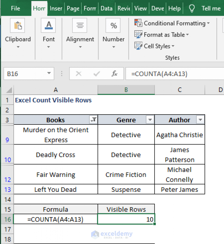 Excel Count Visible Rows