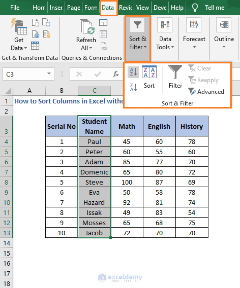 How To Sort Columns In Excel Without Mixing Data