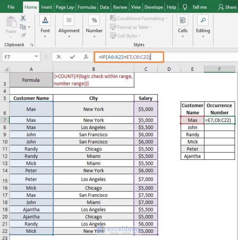 Excel Count Number of Occurrences of Each Value in a Column