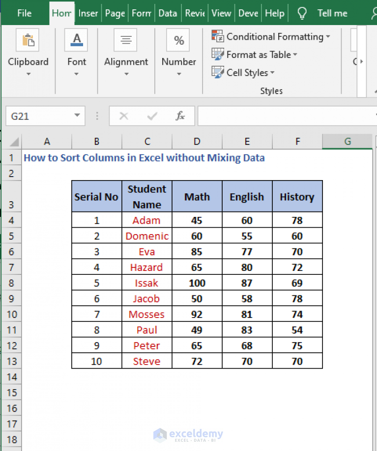 how-to-sort-columns-in-excel-without-mixing-data