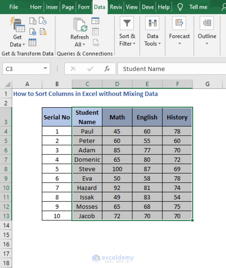 how-to-sort-columns-in-excel-without-mixing-data-3-ways-exceldemy