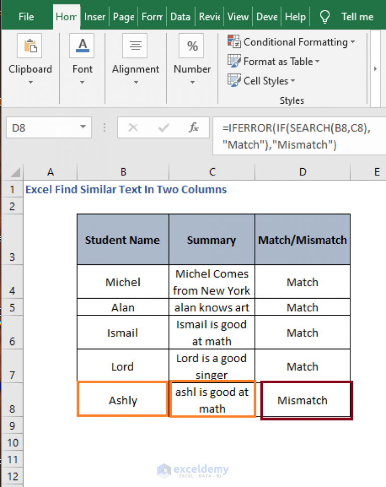 Excel Find Similar Text In Two Columns 3 Ways ExcelDemy