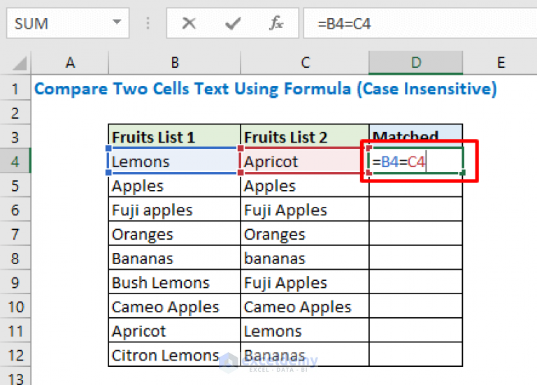 Excel How To Check If Two Cells Match