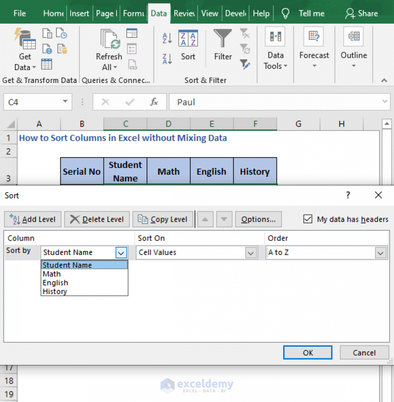 How To Sort Columns In Excel Without Mixing Data 3 Ways Exceldemy 3396