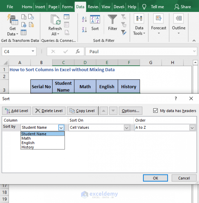 how-to-sort-columns-in-excel-without-mixing-data-3-ways-exceldemy