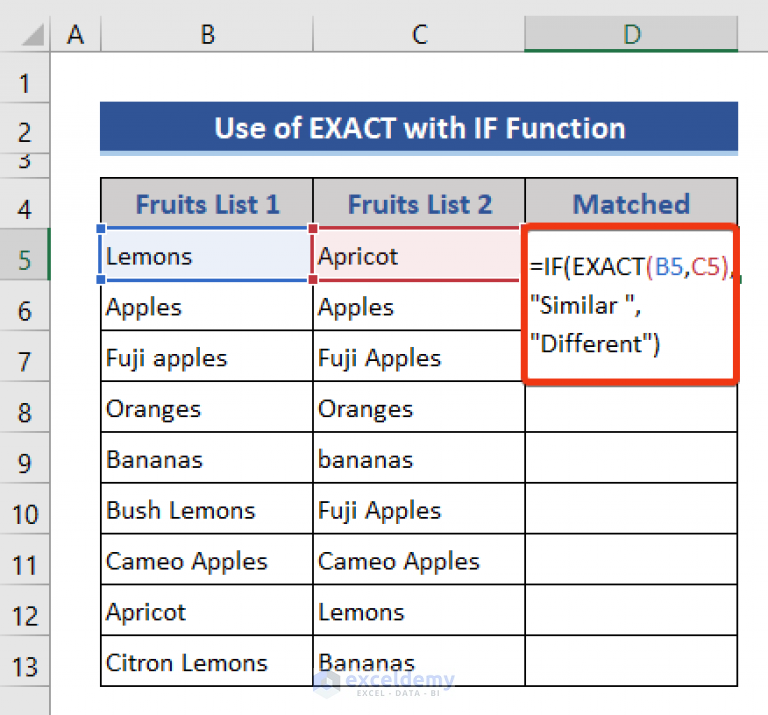 How To Compare Text Between Two Cells In Excel 10 Methods 4993