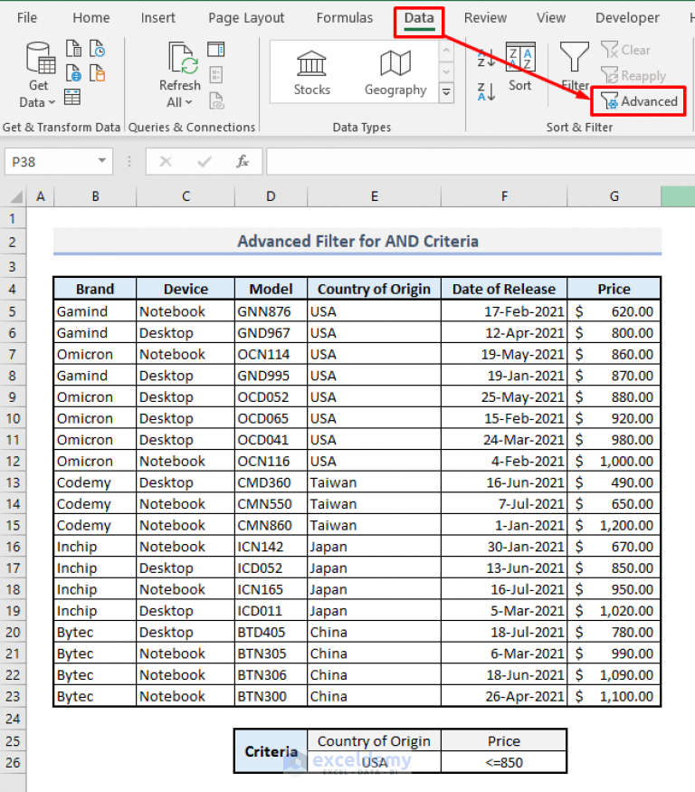 Advanced Filter With Multiple Criteria In Excel (15 Suitable Examples)