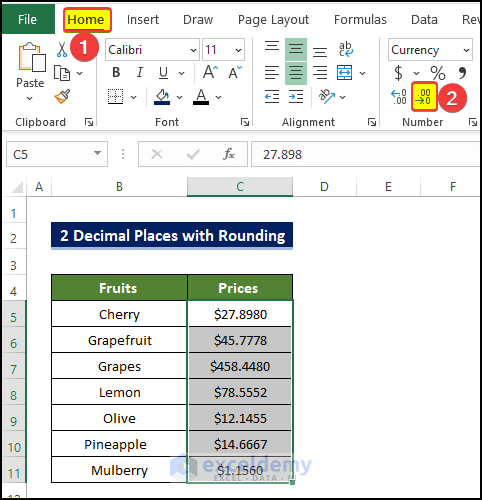 how-to-get-2-decimal-places-without-rounding-in-excel-4-ways