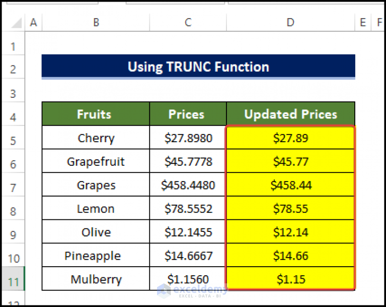 how-to-get-2-decimal-places-without-rounding-in-excel-4-ways