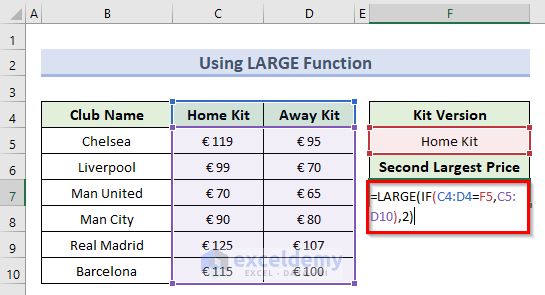 How To Find The Second Largest Number In Excel Using The LARGE Function 