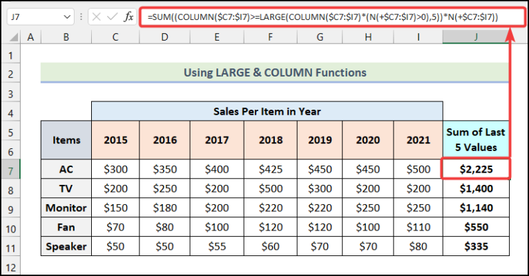 How to Sum Last 5 Values in a Row in Excel (5 Handy Approaches)