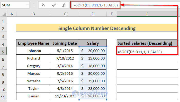 How To Sort Data In Excel Using Formula (2 Easy Methods)