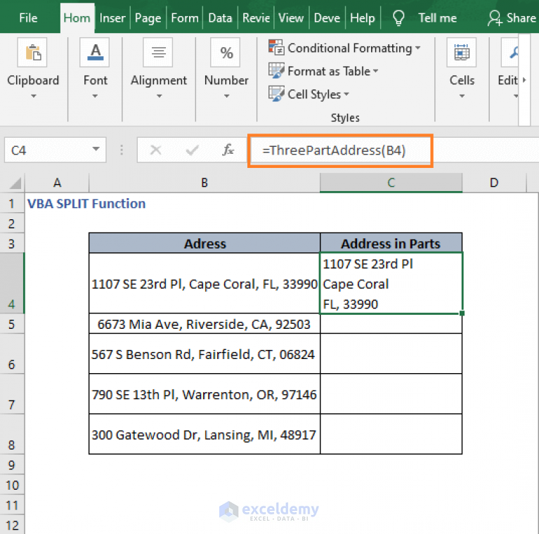 How To Use Vba Split Function In Excel 5 Examples Exceldemy 5309