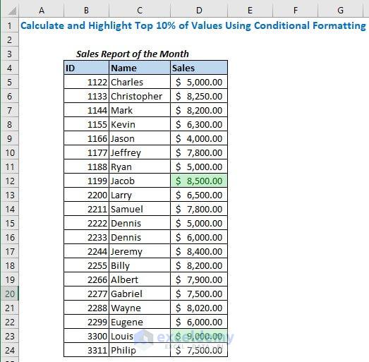 how to find 10 percent in excel