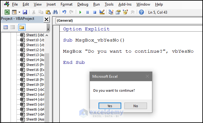 The Excel VBA MsgBox Function MsgBox Types Constants And Return Values