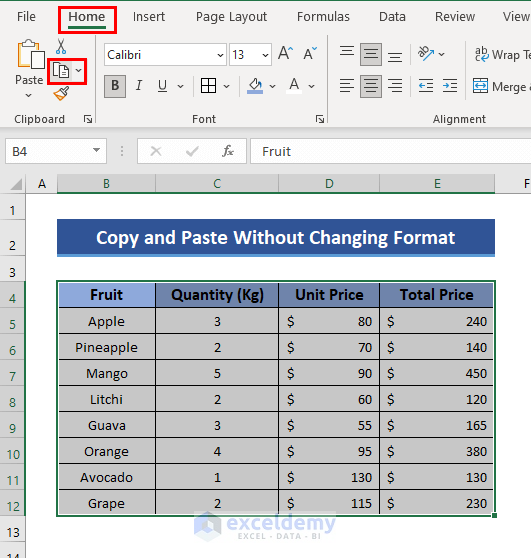 How To Copy And Paste Without Changing The Format In Excel 