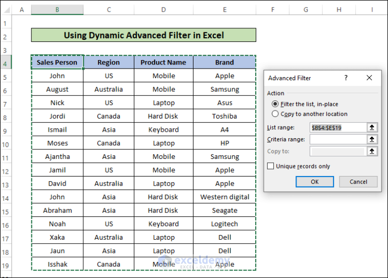 Dynamic Advanced Filter In Excel