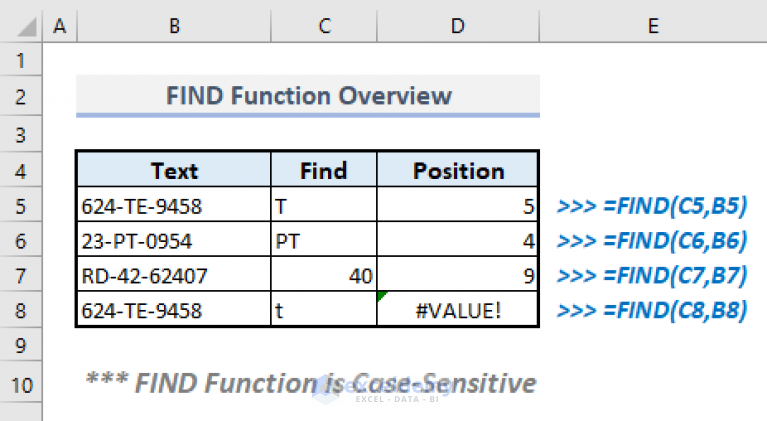 How To Use FIND Function In Excel 7 Suitable Examples ExcelDemy