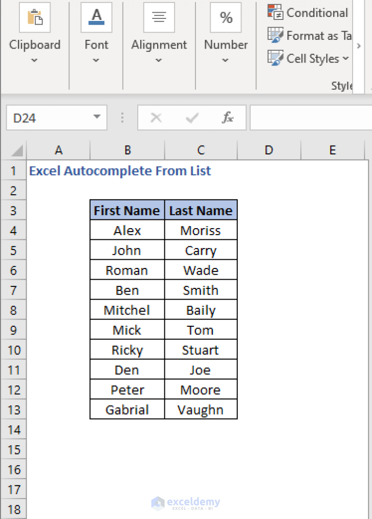 Excel 2016 Autocomplete From List