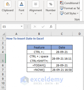 comment insérer date excel