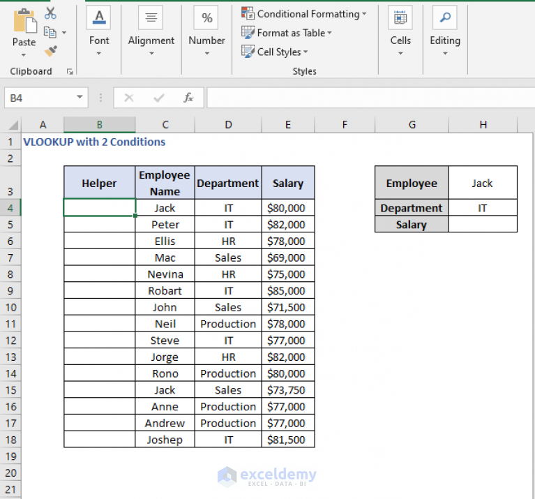 VLOOKUP with 2 Conditions in Excel (2 or more Ways) - ExcelDemy