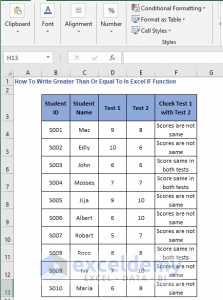 greater than formula in excel