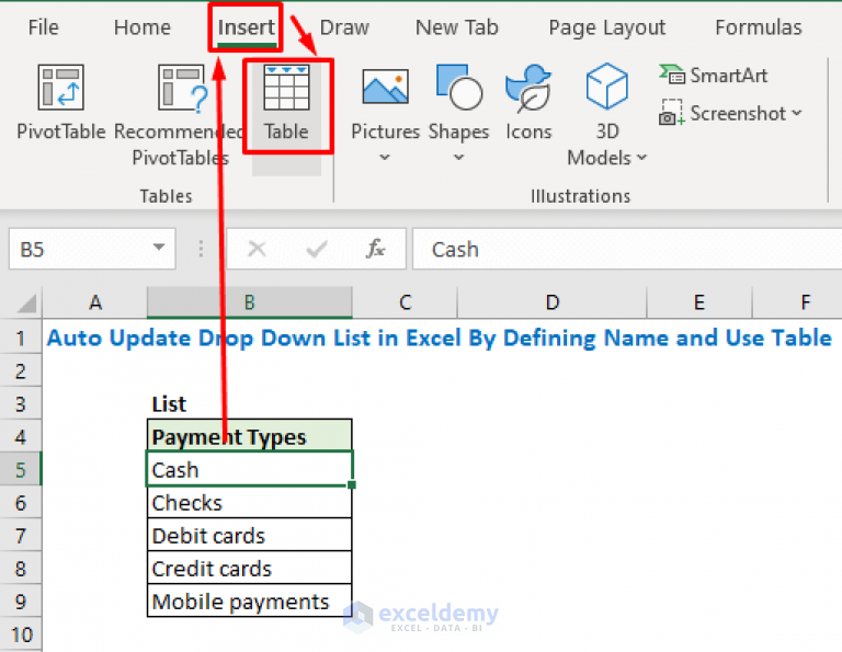 how to update a drop down list in excel