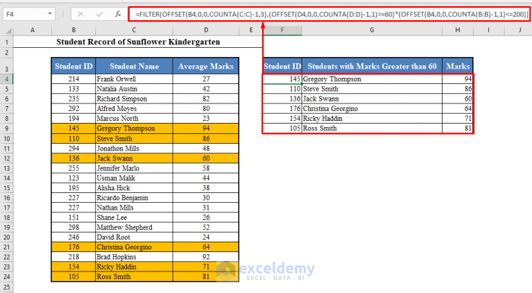 excel dynamic list based on criteria