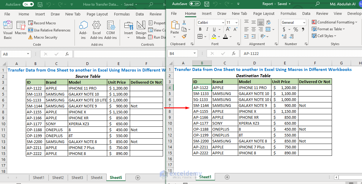 How To Transfer Data From One Sheet To Another In Excel Using Macros 