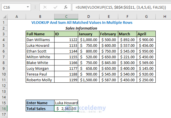 Excel Vlookup Sum Multiple Rows And Columns Printable Templates 4353