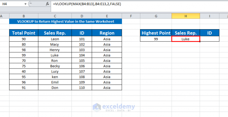 Return Second Highest Value Excel