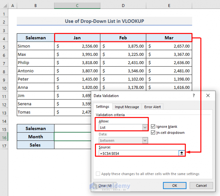 VLOOKUP with Drop Down List in Excel ExcelDemy