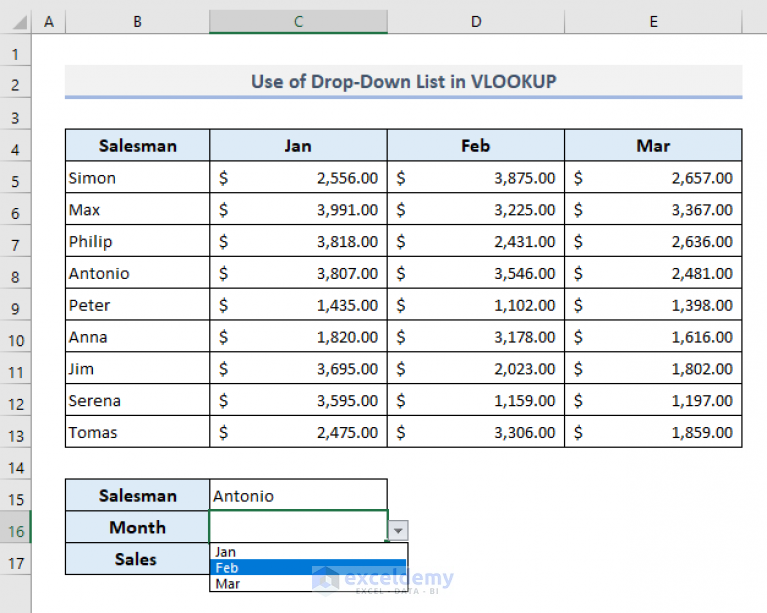 VLOOKUP With Drop Down List In Excel - ExcelDemy