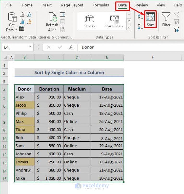 How To Sort By Color In Excel 4 Criteria Exceldemy 7393