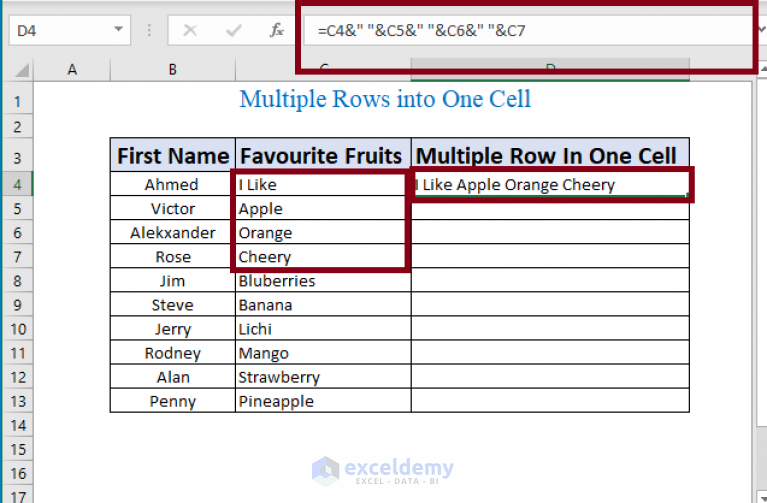 How To Combine Multiple Rows Into One Cell In Excel Exceldemy 2740