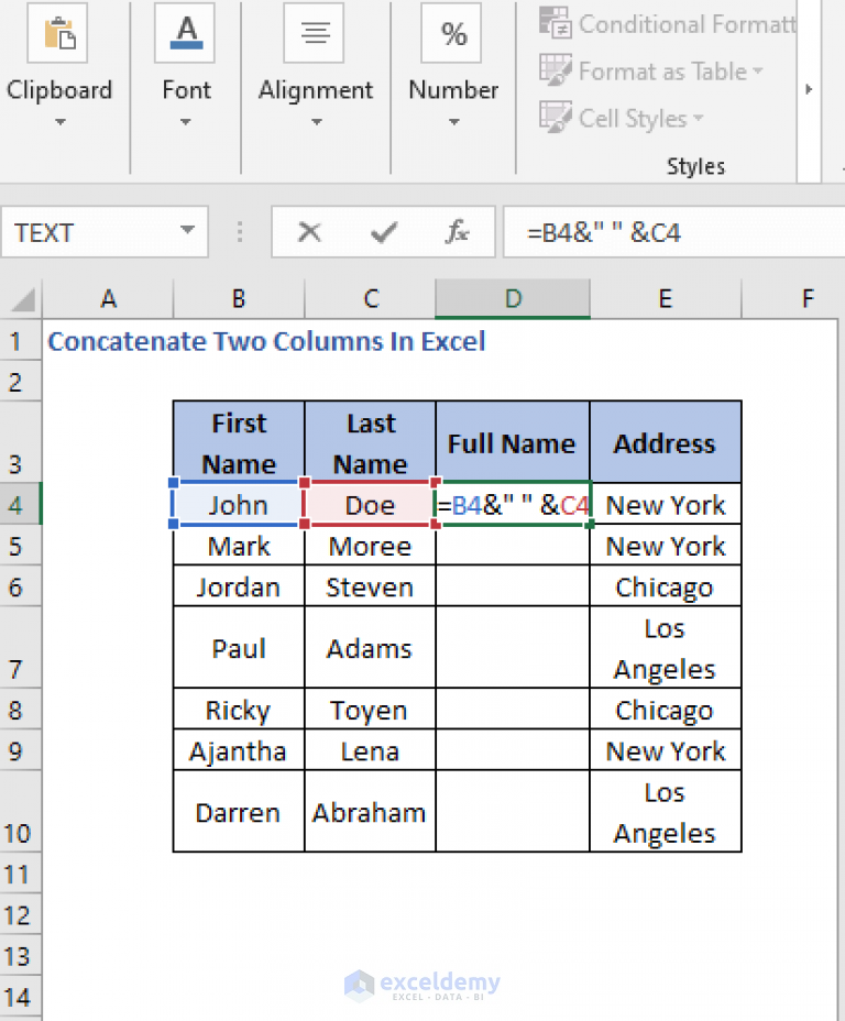 How To Concatenate Two Columns In Excel 5 Simple Methods 8043