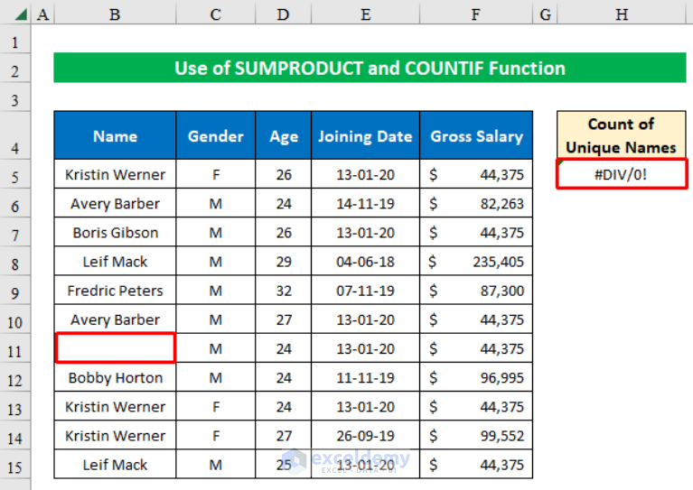 how-to-count-unique-names-in-excel-6-simple-methods