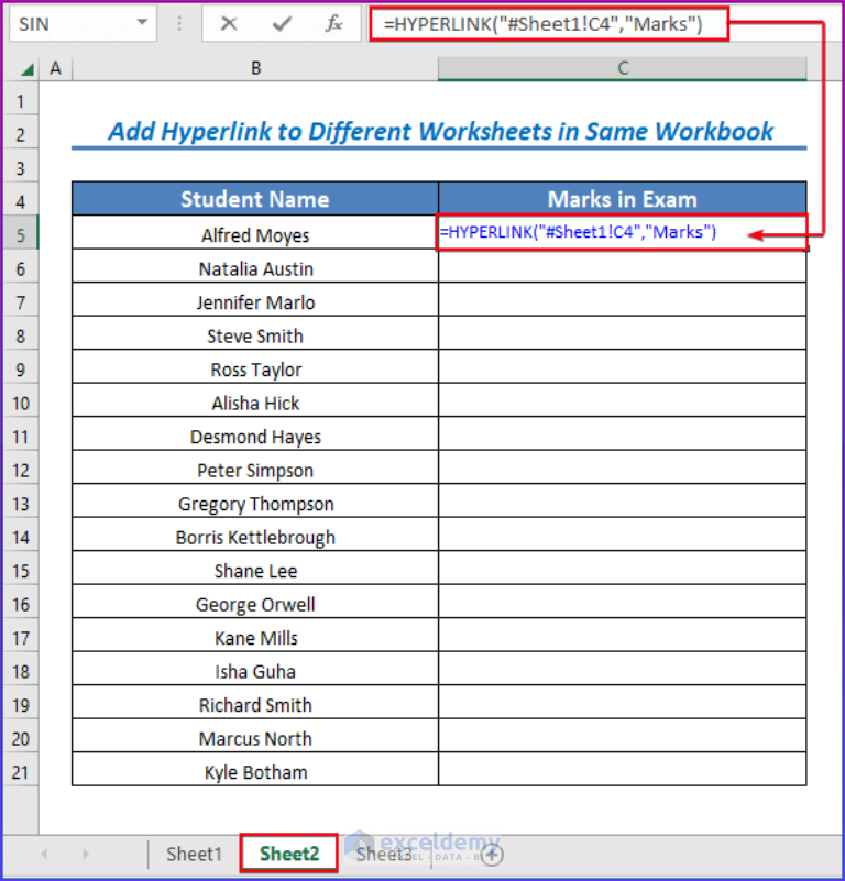 How To Create Hyperlink To Another Sheet In Excel