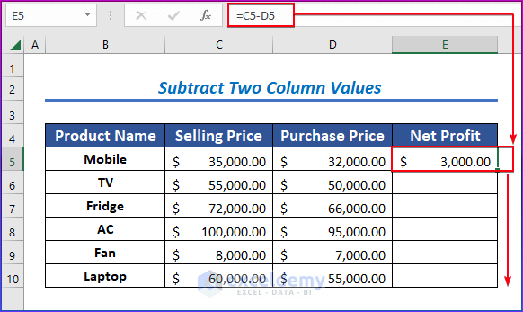 How to Apply Subtraction Formula in Excel (8 Easy Ways)