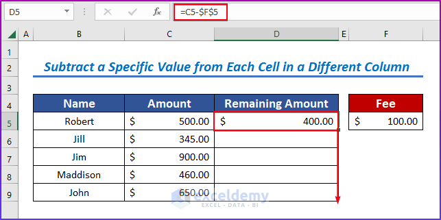 How To Apply Subtraction Formula In Excel 8 Easy Ways 8541